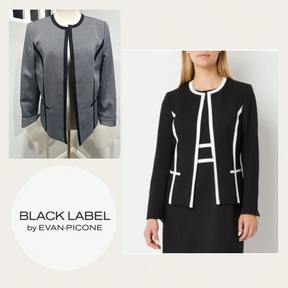 Black Label by Evan-Picone Women's Grey blazer with black‎ accents.